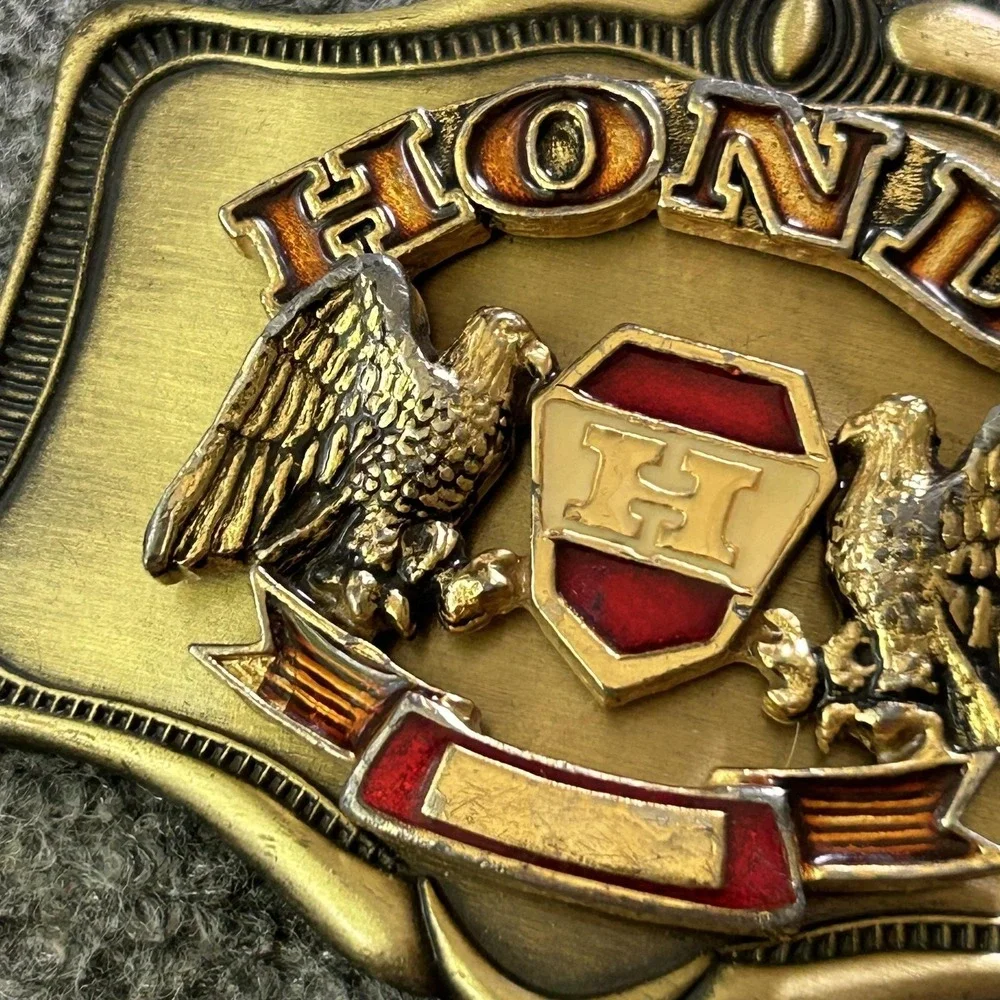 Vintage Honda Belt Buckle‎ Mens Gold Western Eagle Logo Rectangular 1978